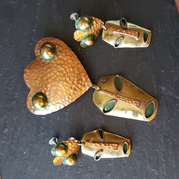 Casa Maya figural face in mixed metal- Earrings and Pendant - Picture 4 of 8